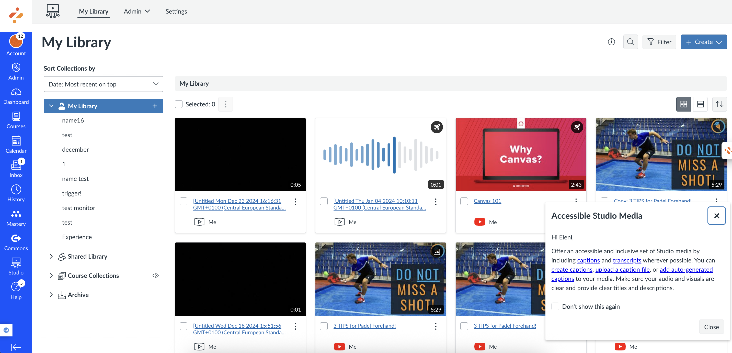 Example of a Systray Message on Studio Collections Page